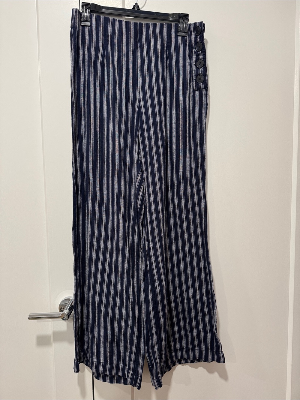 GAP Navy and White Vertical Stripe Wide-Leg Trousers